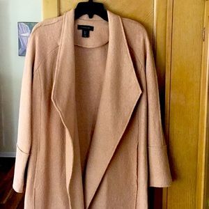 Tahari tan knee length unlined overcoat.